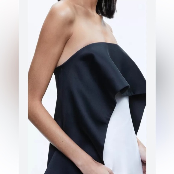 NWT Alice + Olivia Theda Strapless Hi Lo Mini Dress in Ecru & Black - Picture 4 of 10